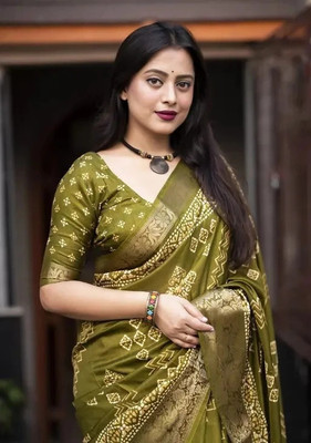 SSHAGUN LIFESTYLE Printed Bollywood Cotton Linen Saree(Black)