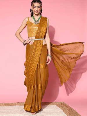 Divastri Solid/Plain Bollywood Georgette Saree(Mustard)