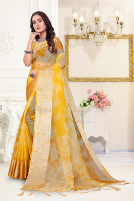 Aarunika SKT Solid/Plain Bollywood Organza Saree(Yellow)