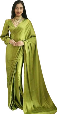 shree sarees Solid/Plain Bollywood Satin, Silk Blend Saree(Light Green)
