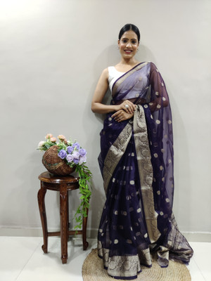 Dhami Woven, Embellished Bollywood Organza Saree(Purple)