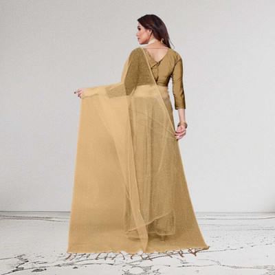 BHAGWATI ART Self Design Bollywood Net Saree(Beige)