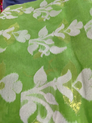 sharee Hand Painted Jamdani Silk Blend, Cotton Blend Saree(Light Green)