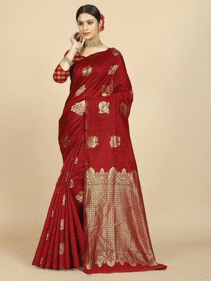 ROOP SUNDARI SAREES Woven Banarasi Jacquard Saree(Red)