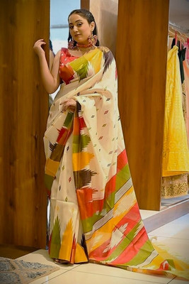 MANSUYACREATION Floral Print, Printed Kanjivaram Cotton Silk Saree(Multicolor)