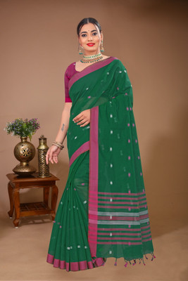 DORI DHAGA Solid/Plain Daily Wear Pure Cotton Saree(Green)