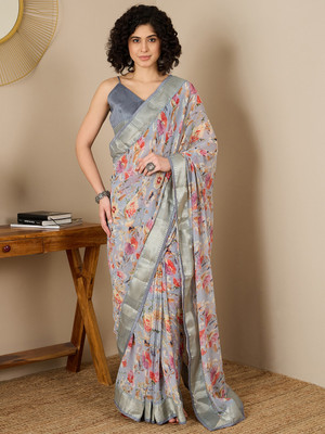 Divastri Printed Banarasi Georgette Saree(Grey)