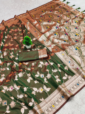 Divastri Woven Banarasi Cotton Silk Saree(Green)