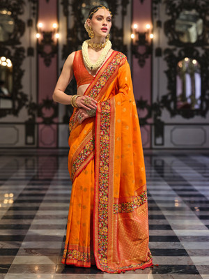 Sareemall Printed Banarasi Silk Blend Saree(Yellow)