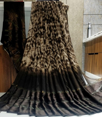 Bombey Velvat Fab Printed, Solid/Plain Tant Mulmul, Chiffon Saree(Brown)