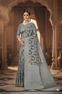 VKARAN Woven Banarasi Cotton Blend Saree(Grey)