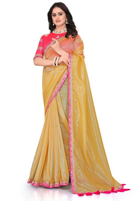 Brahmani Creation Printed Daily Wear Georgette Saree(Yellow)