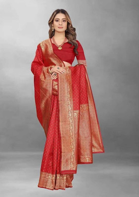 Jiana Fashion Woven Banarasi Pure Silk Saree(Red)