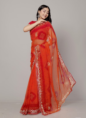 Bhumi Designer Printed Bandhani Georgette Saree(Multicolor)
