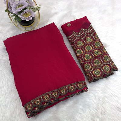 V AMAN FASHION Solid/Plain, Self Design Bollywood Chiffon Saree(Red)