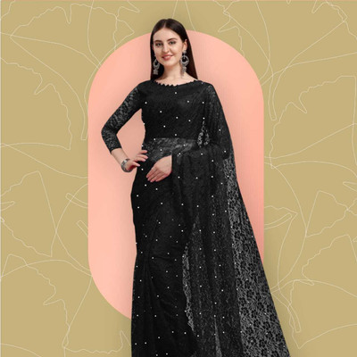 NORAFLEX Self Design Bollywood Net Saree(Black)