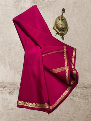 YAANAA FASHION Solid/Plain Mysore Handloom Cotton Silk Saree(Dark Blue)