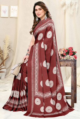 MIRCHI FASHION Printed, Blocked Printed Hand Batik Chiffon, Georgette Saree(Maroon, White)