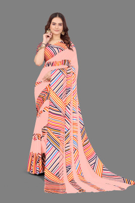 NEWOMDESIGNER Printed Bollywood Georgette Saree(Orange)