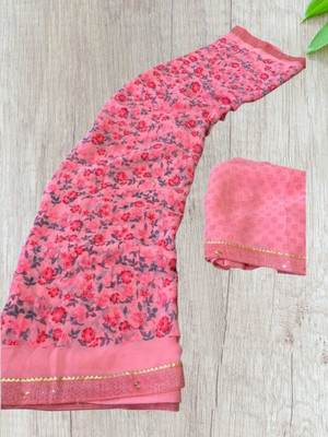 Majisasari Printed Bandhani Chiffon Saree(Pink)