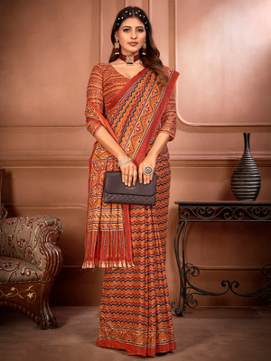 Divastri Printed Daily Wear Pure Cotton Saree(Orange)