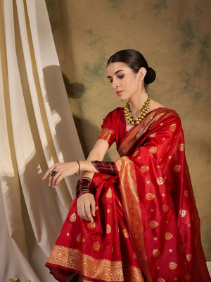 Sangria Woven Banarasi Silk Blend Saree(Red)