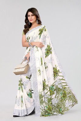 Nirvaan Floral Print Bollywood Georgette Saree(Green)