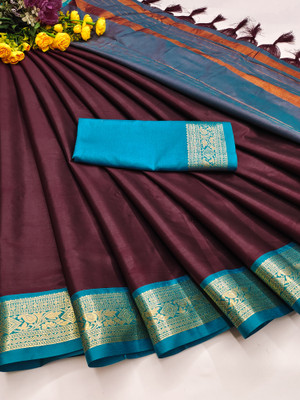 Fashion Club Collection Solid/Plain, Woven, Floral Print Bollywood Cotton Silk Saree(Maroon)