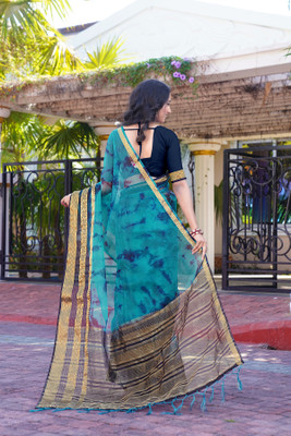 Aarunika AF Solid/Plain Bollywood Organza Saree(Blue)