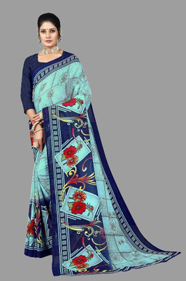 Vimalnath Synthetics Printed Mysore Georgette Saree(Blue)