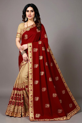 b bella creation Embroidered Bollywood Silk Blend Saree(Multicolor)