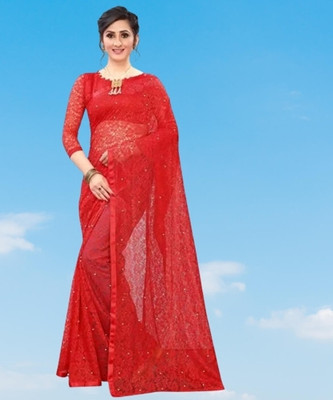 NORAFLEX Embroidered Bollywood Net Saree(Red)