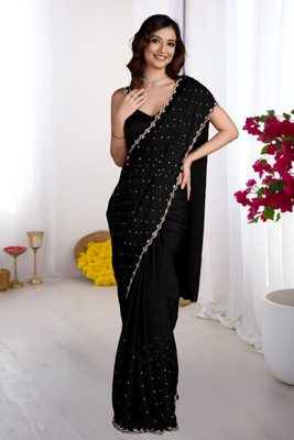 Anjani Textile Polka Print Bollywood Tussar Silk Saree(Black)