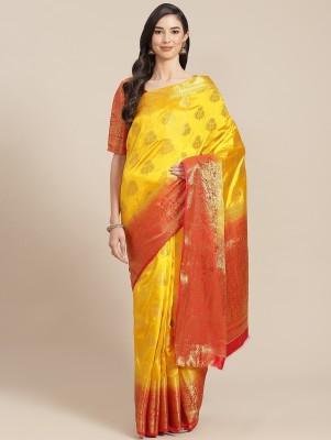 Divastri Self Design, Printed, Woven Banarasi Cotton Silk, Jacquard Saree(Yellow)