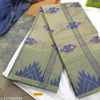 BiswasTextiles Self Design Tant Pure Cotton Saree(Silver)