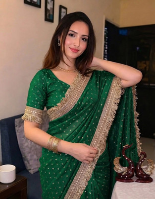 Fashion Filament – Live Your Fashion Embroidered Bollywood Chiffon Saree(Green)