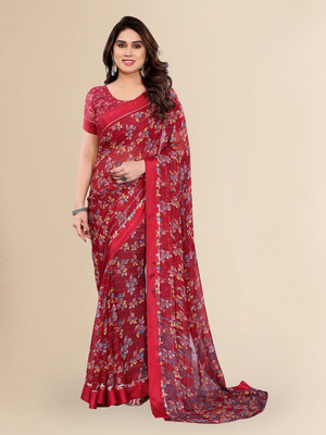 Moda Rapido Embellished, Floral Print Bollywood Georgette, Satin Saree(Red)