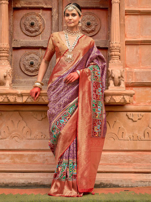 ANOUK Woven Patola Silk Blend Saree(Purple)