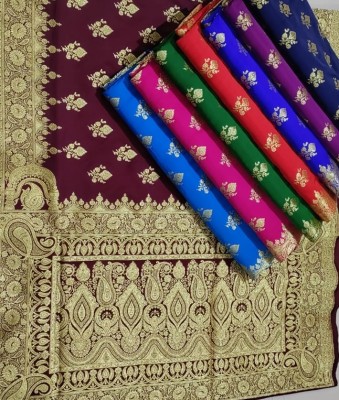 TBSH Woven Banarasi Jacquard, Pure Silk Saree(Purple, Pink, Dark Blue, Red, Light Blue, Maroon, Blue, Dark Green)