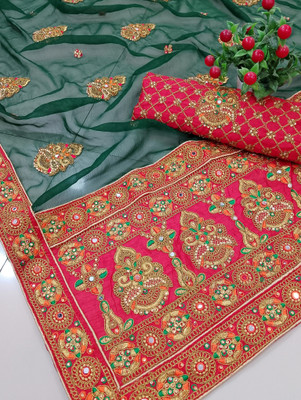 Anjani Textile Embroidered Bollywood Silk Blend Saree(Multicolor)