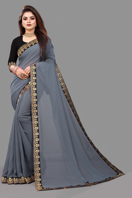 helly creation Embroidered Bollywood Georgette Saree(Grey)