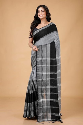 Dutta Textile Self Design Handloom Cotton Silk Saree(Black)