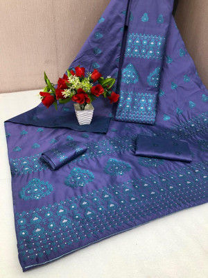 Rizanx Embellished, Self Design, Woven Mekhela Chador Cotton Blend, Cotton Silk Saree(Purple)