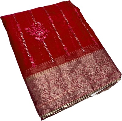 MSC TRENDLINE SAREES Embroidered, Self Design, Woven Banarasi Organza, Silk Blend Saree(Red)