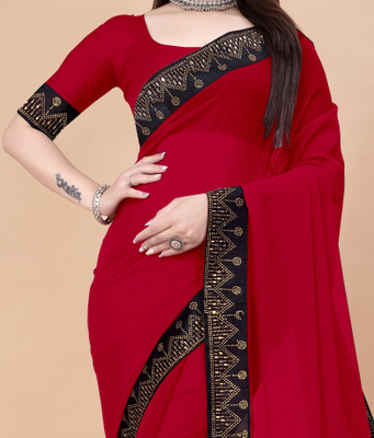 UPSWING FASHION Self Design Bollywood Georgette Saree(Red)