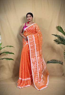 RAJTEXTILE Woven Handloom Cotton Silk Saree(Maroon)