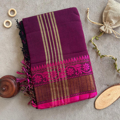 Rnn Saree Embroidered Handloom Pure Cotton Saree(Purple)