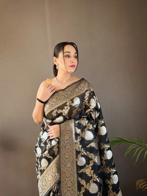 MAHADEV DESIGN Woven Banarasi Pure Silk Saree(Black)