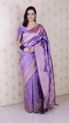 SUDIPTA Embroidered Banarasi Pure Silk Saree(Purple)