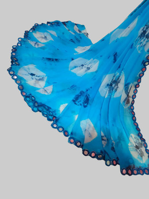 NeeLKANTH ENTERPRISE Self Design, Hand Painted, Embroidered, Geometric Print, Polka Print Bandhani Chiffon Saree(Blue)